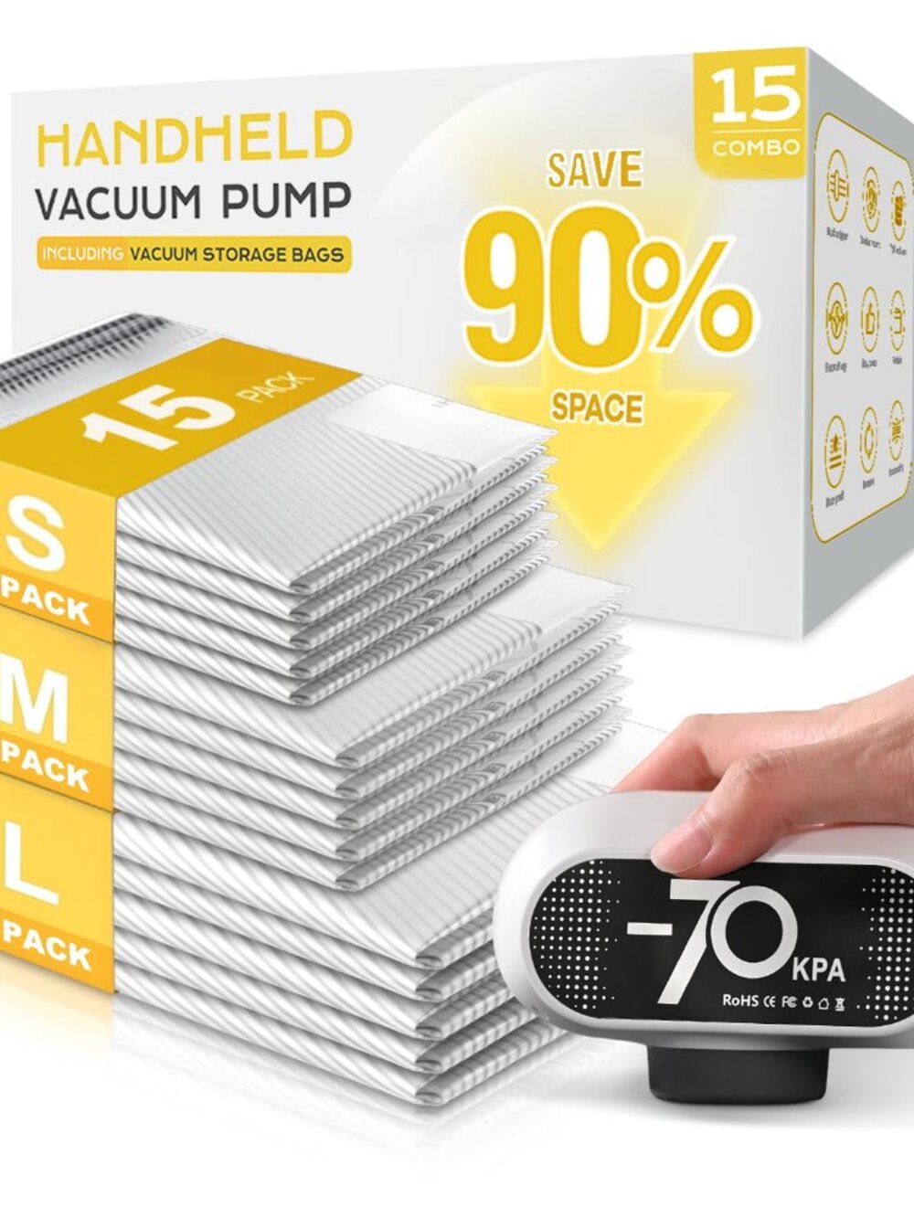 15 Pack Vacuum Storage Bags with Electric Pump, Reusable for Clothing Travel